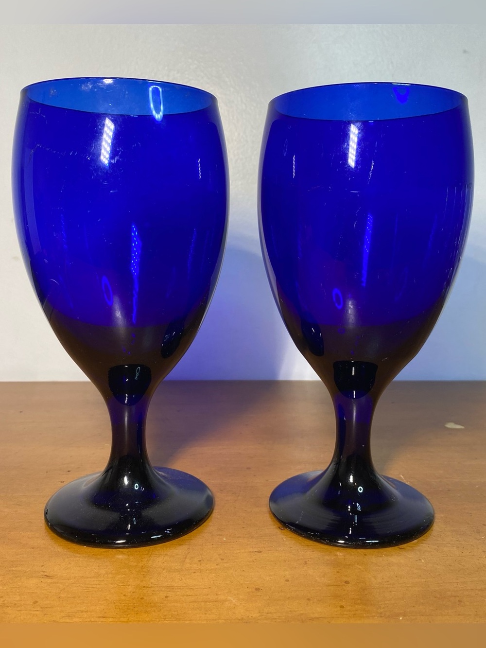 Libbey Premiere Cobalt Blue Wine Glasses Iced Tea Goblets 7" Vintage Set of 2